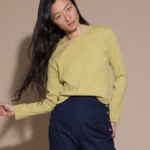 NEW Ilana kohn valentine shirt ochre ribbed long sleeve knit tee xs